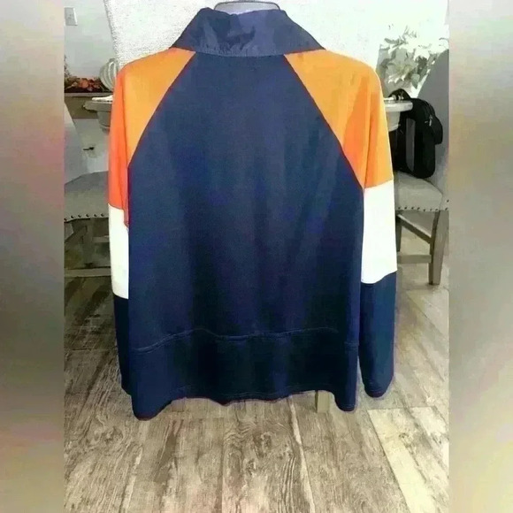 Lauren Ralph Lauren Orange Navy Womens XL Zip up Sweat Jacket W Sleeve Patch - Picture 2 of 4